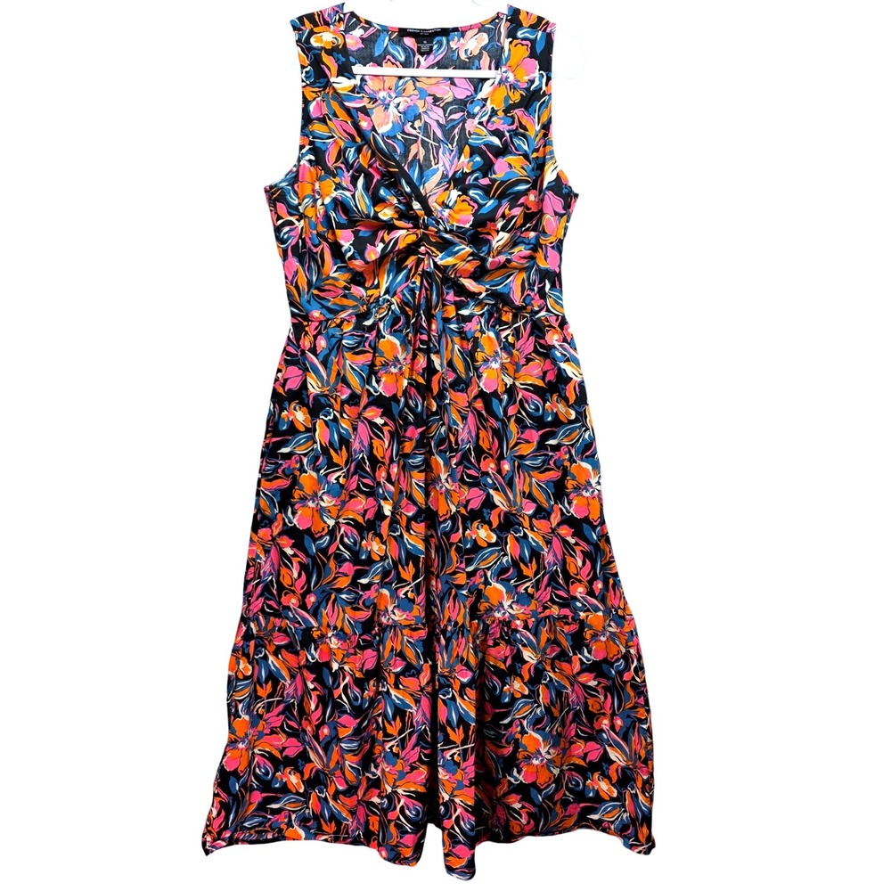 French Connection Tiered Floral Maxi Dress XL Multicolor Twist Vneck Ruffle